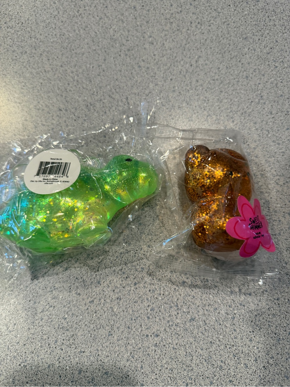 2 New Squishy Stretchy Sweet & Shimmer Ulta Squish Toys Green Dinosaur Gold Bear